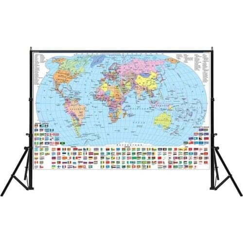 90*60cm World Map In Ukrainian Political Map with National Flags Non-toxic World Atlases Maps Poster Decoration for Gift