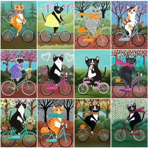 Cartoon Black Cat Bicycle Diamond Painting Cross Stitch Set 5D Diy Full Diamond Embroidered Mosaic Home Decoration