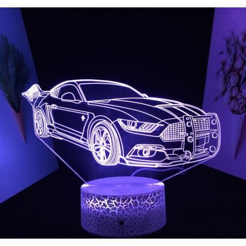 Car Series Racing Car With Tail Wing 3D LED Lamp Acrylic Light Guide Plate Touch Switch Night Light for Home Bedroom Decoration