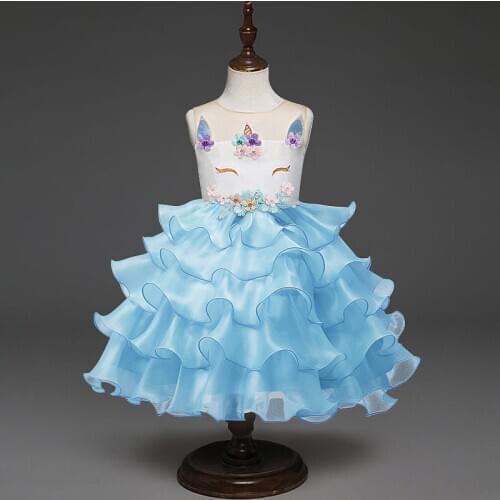 Free shipping unicorn girls sleeveless cake dress childrens clothes holiday party birthday gift costume JQ-2031