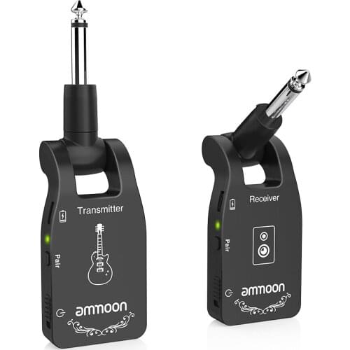 Ammoon Wireless Guitar System 2.4G Rechargeable 6 Channels Audio Transmitter Receiver for Electric Guitar Bass