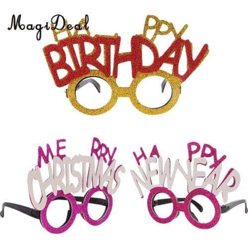 Glitter Happy New Year/Merry Christmas/Happy Birthday Letters Eye Glasses Celebration Party Fancy Dress
