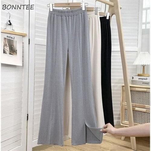 Pants Women Split Solid Elastic Waist Summer Simple Leisure Students All-match 4 Colors Soft Ulzzang Fahsion Female Trousers New