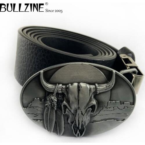 Bullzine zinc alloy retro western Bull head belt buckle jeans gift belt buckle Free PU belt FP-02587-1 drop shipping