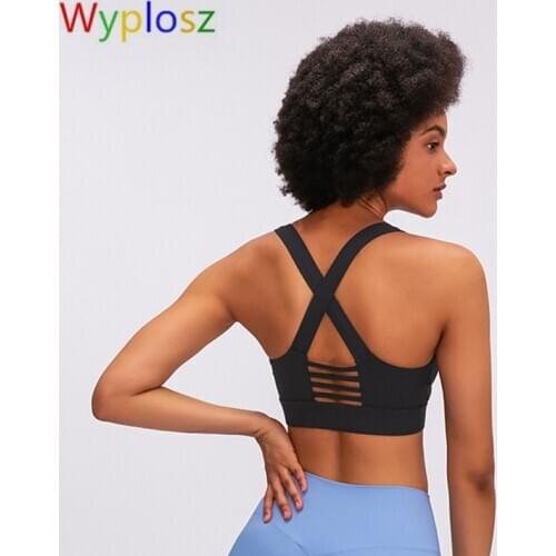 WYPLOSZ Nude Hollow Yoga Bra Push Up Shockproof Cross Sports Run Gym Workout Beauty Back Yoga Bras Cross Strap Fitness Underwear