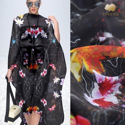 Flowers Digital Inkjet Silk Georgette Fabric Summer Thin Perspective Scarf Dress Shirt Chinese Tulle Fabrics Cloth Per Meter