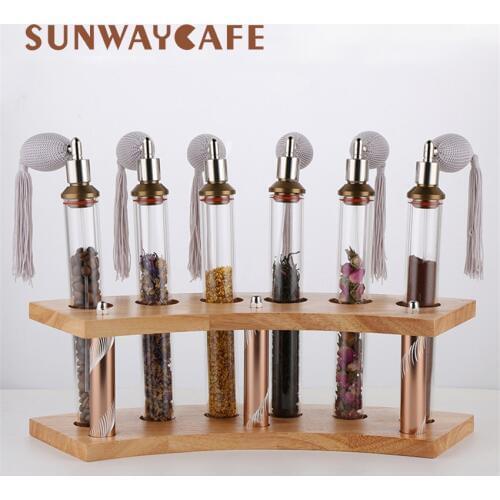 Wooden Coffee Beans Tea Display Rack Stand Glass Test Tube sealed Storage Show Of Sprinkler Type Sample Rack For Barista