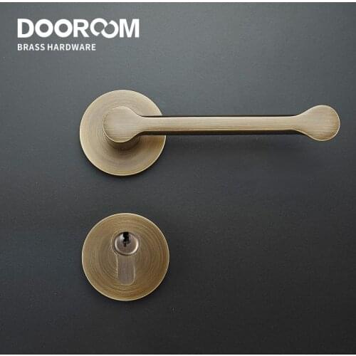 Dooroom Brass Door Lever American Nordic Modern Solid Wood Interior Door Lock Bedroom Split Safe Mechanical Set Handle Pull Knob