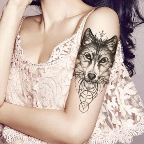 Geometry Waterproof Temporary Tattoo Sticker Realistic Wolf Totem Design Fake Tattoos Flash Tatoos Arm Body Art for Women Men