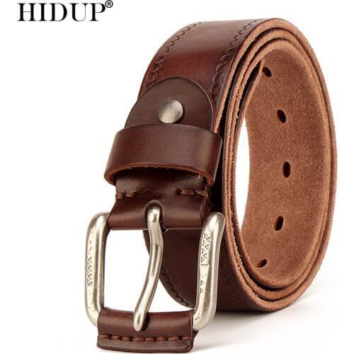 HIDUP Top Quality Solid Cow Genuine Retro Pin Buckle Belts Design 100% Cowhide Leather Belt Men Accessories for 10 Years NWJ890