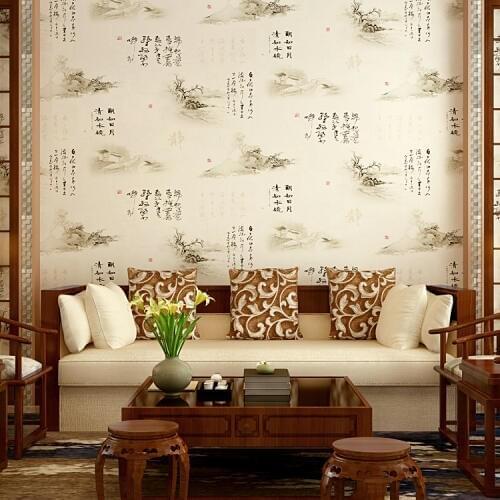 Chinese style ink calligraphy classic wallpaper elegant wallpaper living room study tea house background restaurant porch
