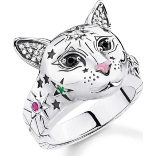 Fashion Luxury Bohemian Retro Silver Color Cat Ring for Women Fashion Statement Jewelry Adjustable Ring Girl Gift