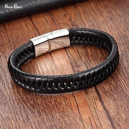 Stainless Steel Leather Rope Bracelet Men and Women Cool Personality Simple Jewelry Leather Braided Buddha Bracelet Accessories