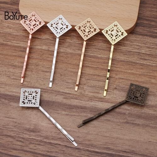 BoYuTe (50 Pieces/Lot) 15MM Square Filigree Welding 55*2MM Hairpin Vintage Handmade Diy Hair Accessories