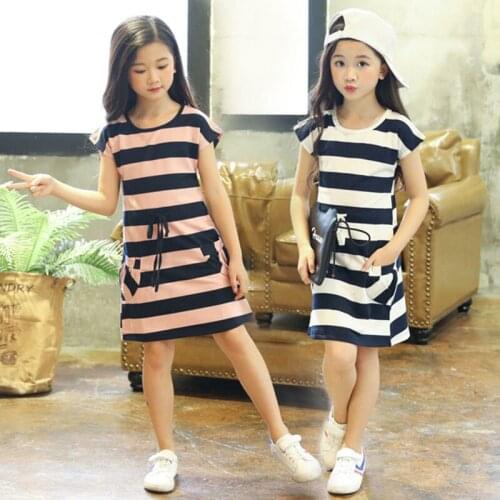 Girls Summer Dress 2019 New Fashion Design Striped Girls Dress Elegant Party Cotton Summer Kids Girls Clothes 4 6 8 10 12 Years