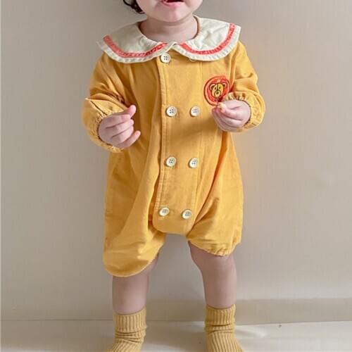 MILANCEL 2021 Autumn Baby Jumpsuits Newborn Girl Rompers Bear Embroidery Salior Collar Infant Clothes
