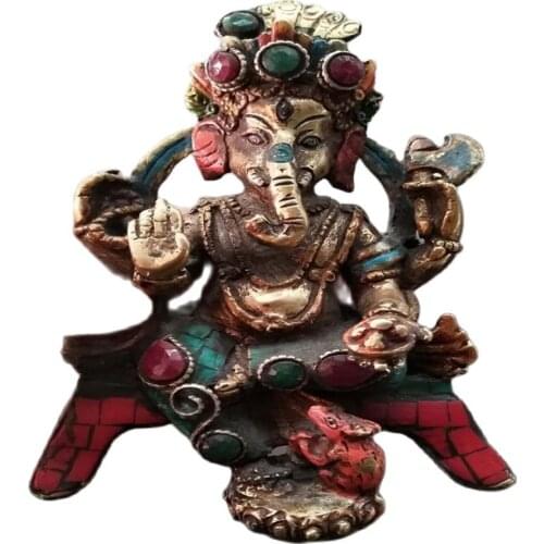 Nepal, pure bronze, elephant trunk, God of wealth, elephant god, is exquisitely carved into the statue of God of wealth