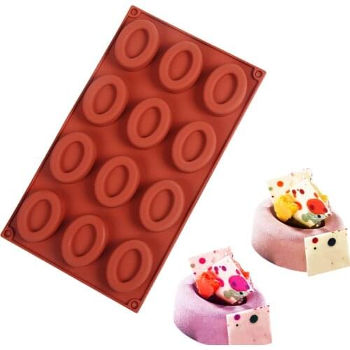 New 12-cavity Silicone Oval Doughnut Mold Small Cake Chocolate Pancake Moulds for Baking Mini Dessert Kitchen DIY Handmade Tools