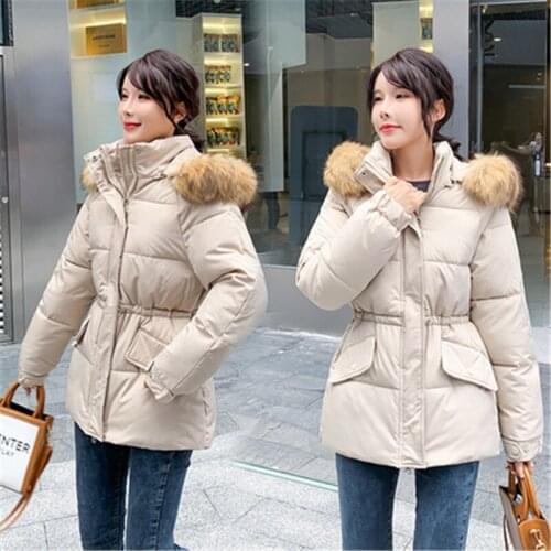 2021 Winter Fashion New Short Big Fur Collar Hooded Long-Sleeved Casual Tooling Warm Cotton Coat Womens Jacket Trend H178