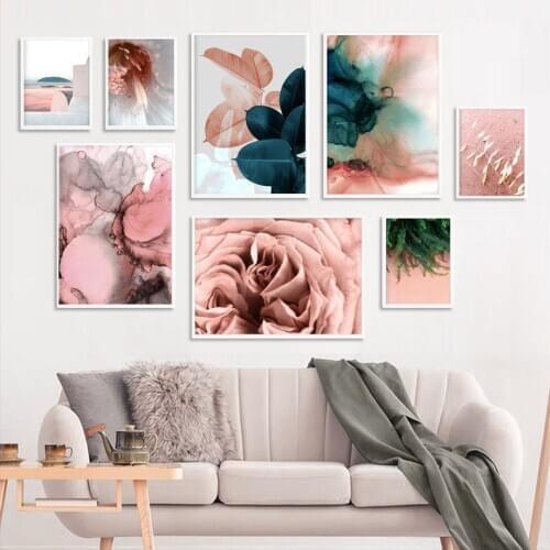 Peony Flower Stamen Hay Leaf Pink Art Canvas Painting Nordic Posters And Prints Abstract Wall Pictures For Living Room Decor