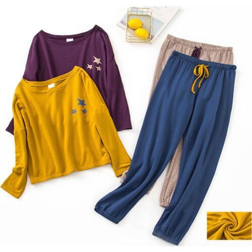 Pajamas Set Women Soft Cotton Pyjama Long Shirt Pants 2Piece/Set Femme Sleepwear Sexy Print Warm 2019 Homewear Clothes