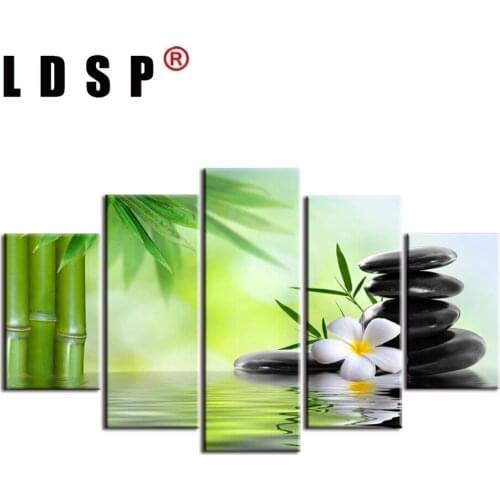 LDSP Posters Modern Painting On Canvas Home Decor 5 Panel Flower Buddha Bamboo Living Room Wall Art Pictures HD Printed UnFrame