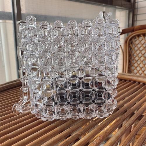 Transparent Crystal Womens Wallet New Crystal White Beaded Bag Fashion Handbags Lady Evening Shoulder Bag Luxury Beaded Handbag