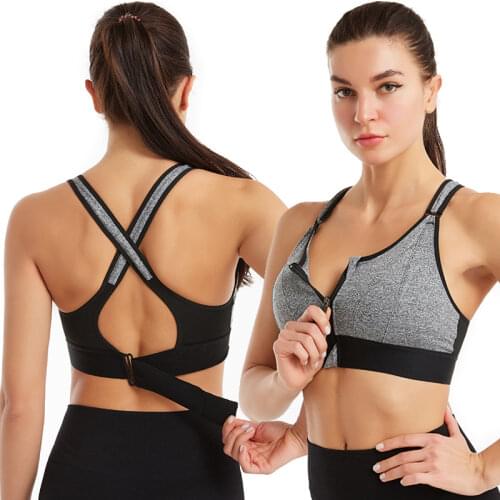 S-XL Professional Women Underwear for Sport Fitness Push Up Front Zipper Yoga Crop Top Bras Athletic Shockproof Wirefree Vest