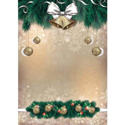 Sensfun Christmas Decoration Balls Bell Bow Champagne Color Theme Snowflake Photography Backdrop Photo Backgrounds 5x7ft Vinyl