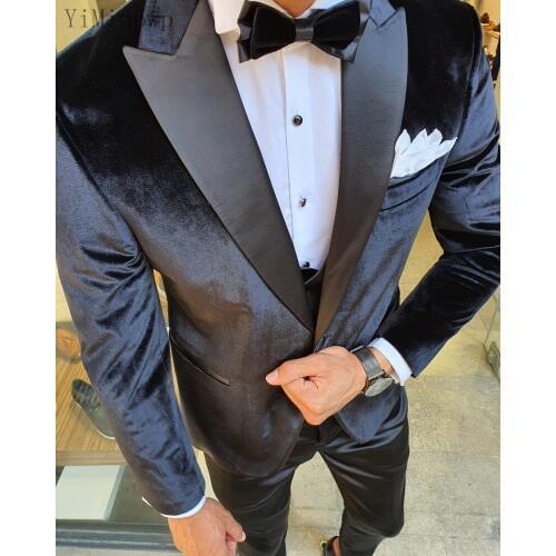 YiMinpwp Black Men Suits Peaked Lapel One Button Blazer Jacket Men Tuxedos Groom Wedding Suits Costume Mariage Homme Coat+Pant