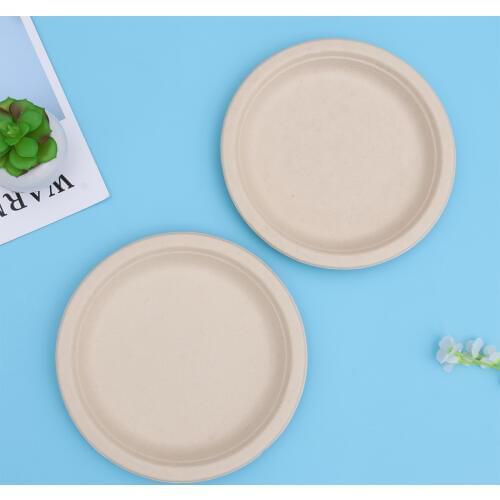 50pcs 7 Inch Disposable Paper Pulp Round Plate Tableware For Banquet Dinner Party Plates Degradable Kitchen Accessories