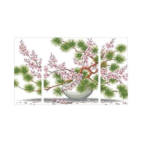 Cherry blossoms and pine Needlework,For Embroidery,DIY 14CT Unprinted Arts Cross stitch kits Set Cross-Stitching Home Decor