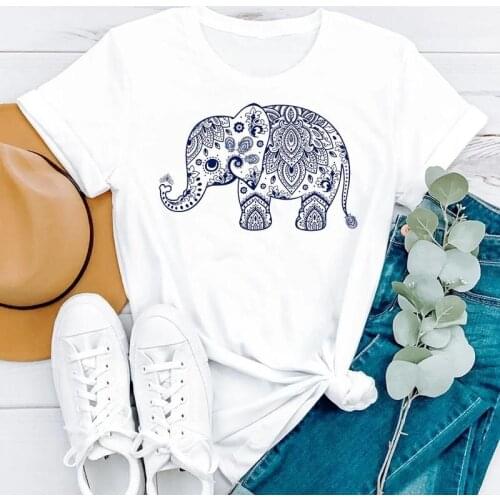 Summer Elephant Animal Cute 90s Trend Cartoon Short Sleeve Women Fashion Clothes Print Tshirt Female Tee Top Graphic T-shirt