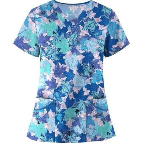 Women Short Sleeve V-Neck Pocket Workwear Pet Shop Beauty Salon Workers Uniforms 2021 Nurse Scrub Tops Blouse Overalls A50