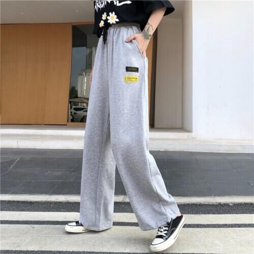 Hot 2021 Elastic waist wide-leg trousers loose fall-feeling tie-leg casual pants trousers drawstring high-waist trousers women