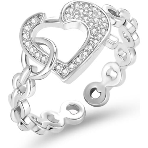 Gold Silver Color Heart Shape AAA Zircon Ring Boho Love Jewelry for Women Female Gifts Adjustable Anniversary Gift 2021 NEW