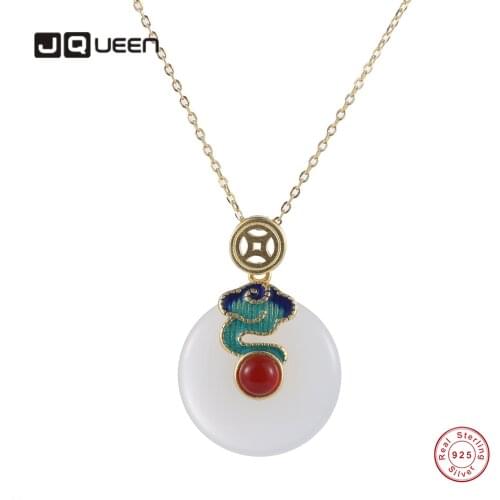 S925 Sterling Silver Hetian Jade Safety Button Necklace Women Burning Blue Auspicious Cloud Pendant Personalized Jewelry
