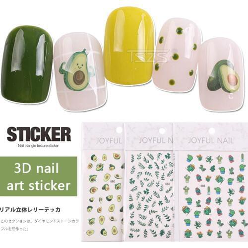 1bag/lot Sun Party Nail Art Sticker Green Avocado Cactus Leaf Flower 3D Decal Decoration Manicure
