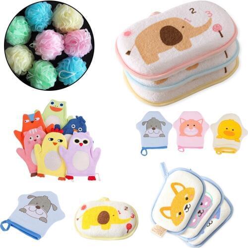 1PC Random Towel Accessories Newborn Baby Infant Shower Cap Cotton Sponge Rubbing Body Wash Cute Baby Bath Brush Sponges Scrub