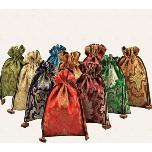 10pcs Large Luxury Wedding Christmas Gift Bags Party Drawstring Chinese Silk Brocade Jewelry Pouches High Quality Empty Sachet