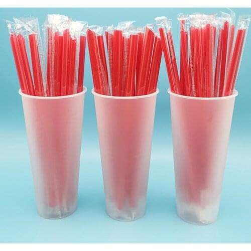 100Pcs Big Red Straw 200mm Long Wedding Party Cocktail Supplies Kitchen Accessories Disposable Individual Packaging Plastic DIY