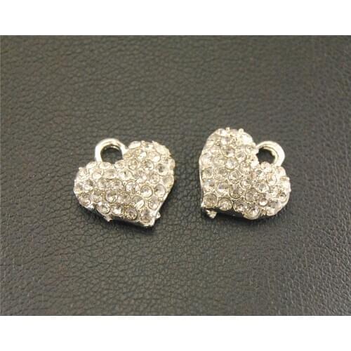 20pcs Silver Color Tone Crystal Rhinestones Heart Charm Pendant DIY Metal Bracelet Necklace Jewelry Findings RS467