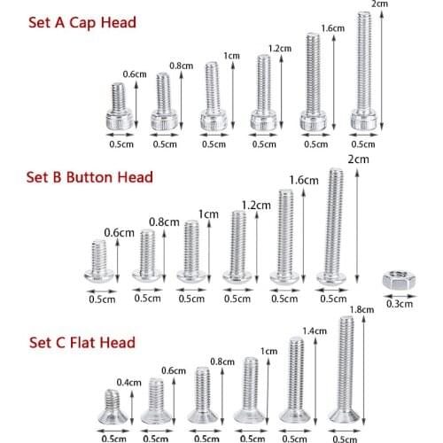 250pcs/set A2 M3 Cap/Button/Flat Head Hex Socket Screws Sets Bolt With Hex Nuts Assortment Kit Screws Set Motherboard Hand Tools