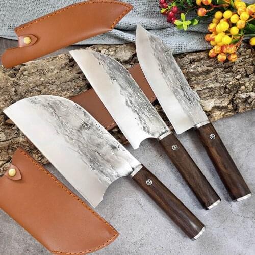3 Types Cooking Chef Knife Set High Hardness Steel Kitchen Vegetable Knives Meat Cleaver Paring Chef Knife with Sheath