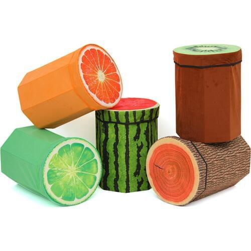 3D Creative Fruit Shap Folding Storage Organizer Ottoman Stool Cute Children Toy Storage Box Footstool Seat Fruits Pattern