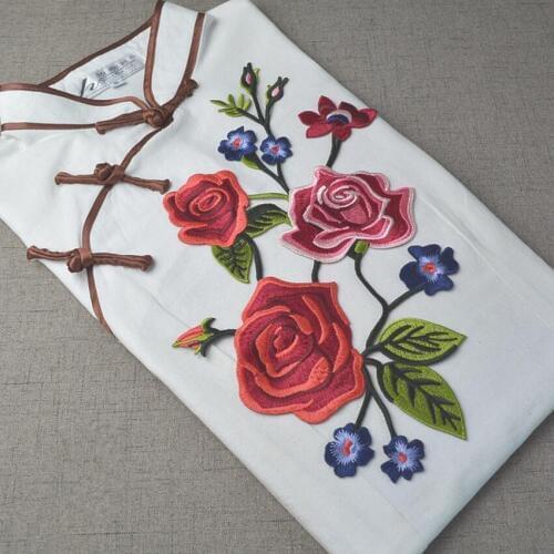 5Designs 18*33cm Rose Applique Flowers Patch Embroidered Sew Iron on Clothes Bags Handmade DIY Craft Ornament Fabric Sticker