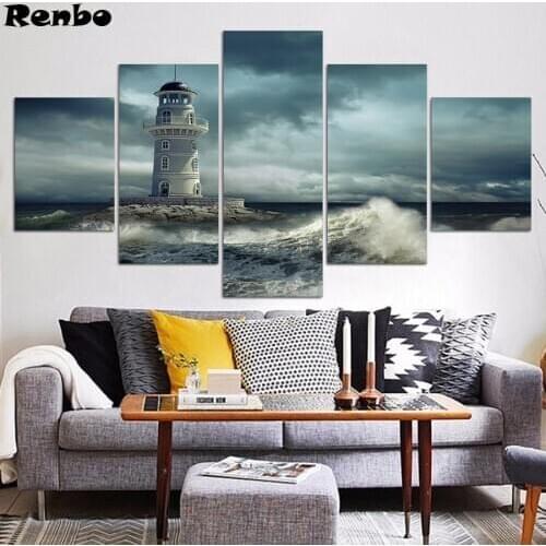 5 pcs,Full Square Round 5D DIY Diamond Painting Lighthouse diamond Embroidery Sea Scenery Cross Stitch mosaic Rhinestones