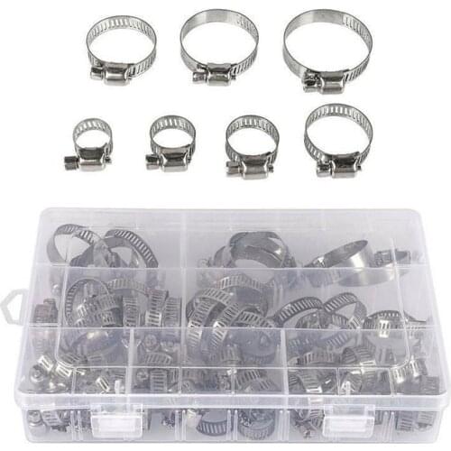 60pcs/set Hose Clamp 8mm-38mm Steel Hoop Clamps Hose Clamp Kit Steel Set Automotive Pipes Clip Fixed Tool