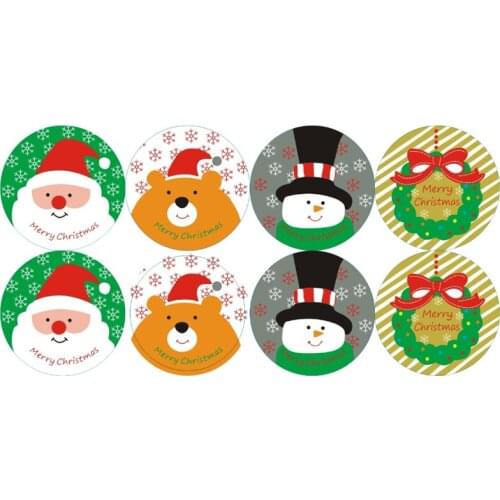 Free shipping10packs/lot Cute Christmas Round Snowman Santa Smile Bear Christmas Stickers Packaging Cake Baking Seal Sticker