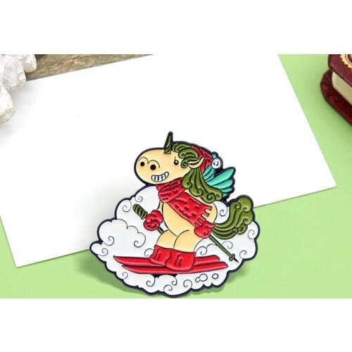 Cute Christmas Deer Elk Brooch Elk Snow mountain Skiing Enamel Pin Badge Lapel pin Backpack Badge Friends Gifts Jewelry Broach